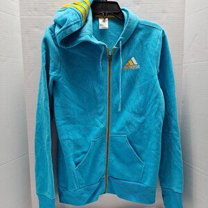Adidas Bright Blue & Yellow 3 Stripe Sweatshirt Hoodie Y2K Bold Full Zipper Logo